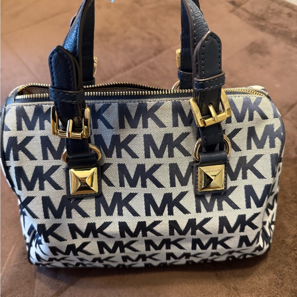 Michael Kors Two Tone Blue Satchel with Gold Accents Excellent Cond